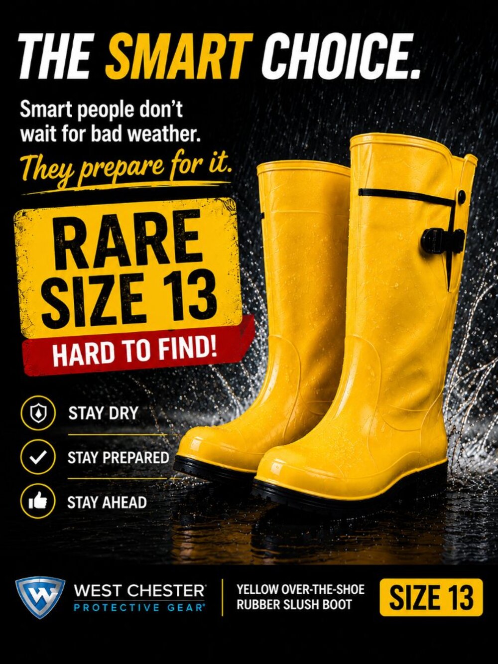West Chester Rare Sz 13 Slush Boots NEW 17" Yellow Rubber Over Shoe Model # 8200